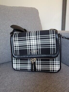 Kate Spade Run Around Library Plaid Large Flap Crossbody Bag - EUC